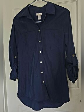 Chico's Dark Navy Blouse with Label Detail